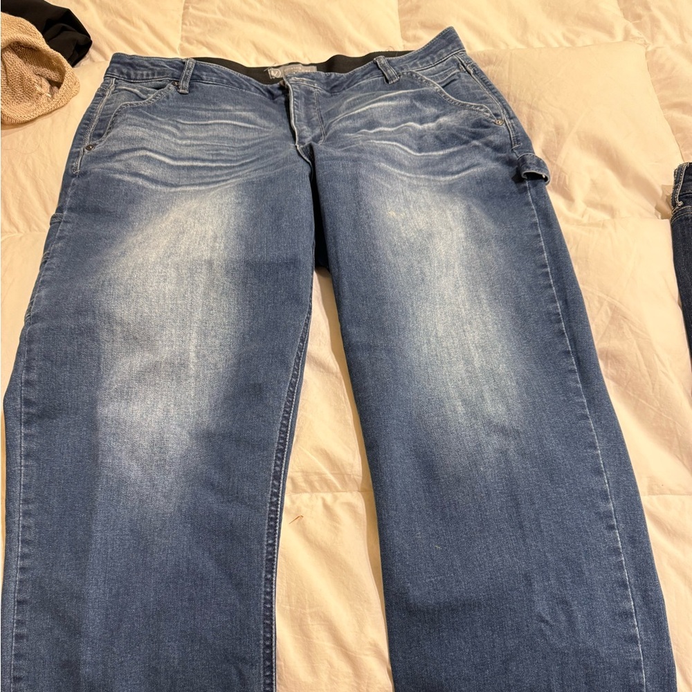 Hardly worn,wide leg jeans- with great stretch. Carpenter style.